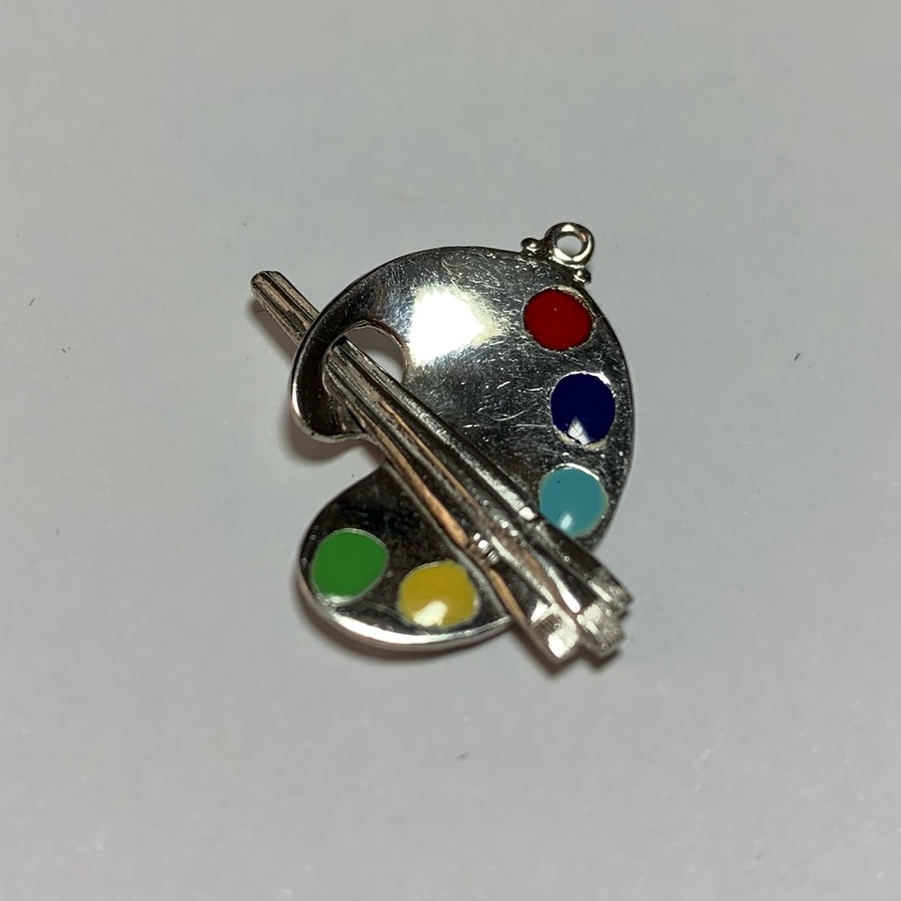 Sterling Silver Artist Palette Charm Pendant with Colorful Accents Art Painting
